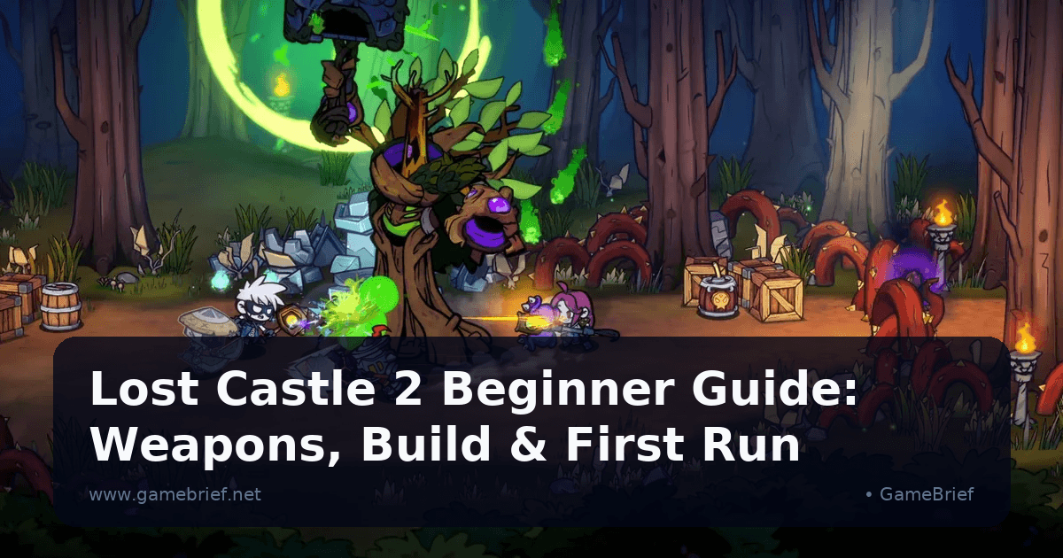 Lost Castle 2 hand-drawn combat against a green tree boss with thrashing red tentacles as chibi heroes attack in a dark forest