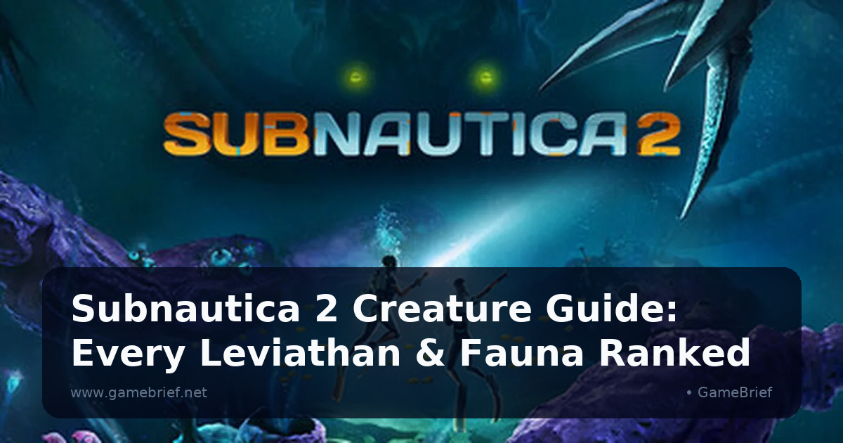 Subnautica 2 alien ocean environment showing divers and a large bioluminescent creature near underwater cliffs