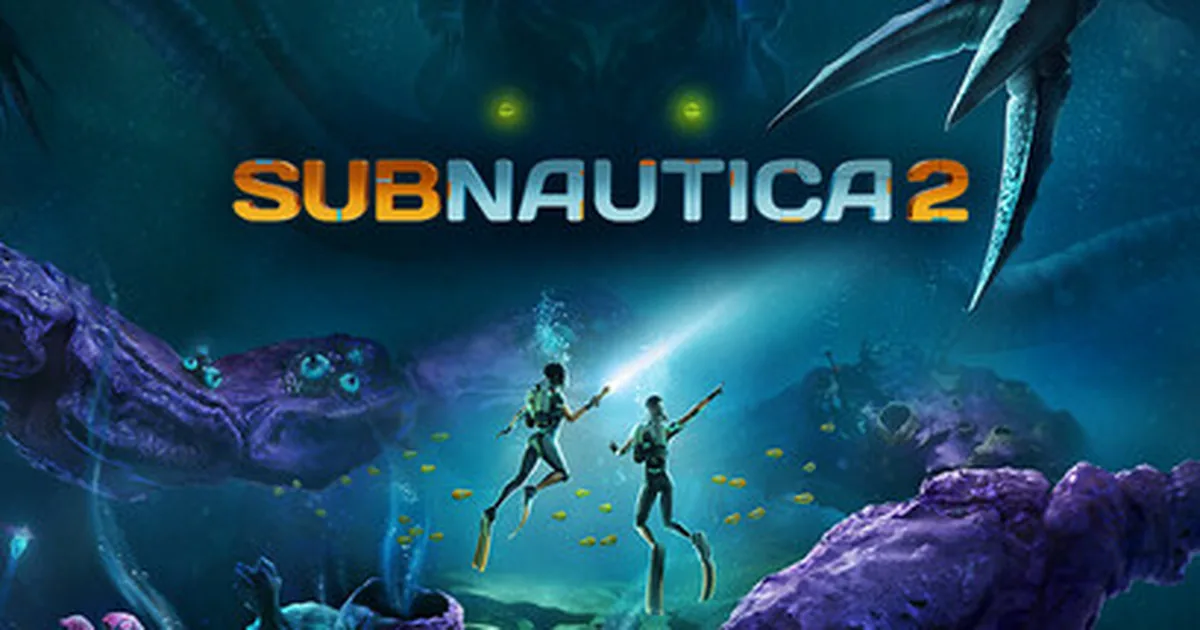 Subnautica 2 diver using utility equipment while a Hammerhead approaches in an Early Access biome