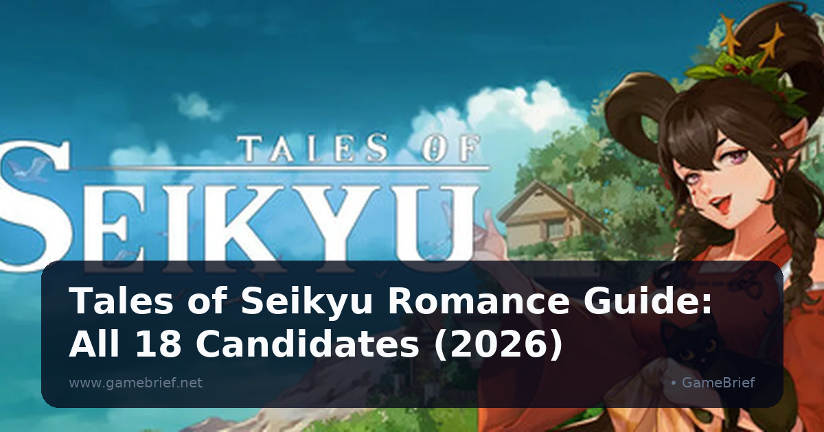 Tales of Seikyu key art: a yokai character with pointed ears and horn-shaped hair ornaments holding a black cat, village houses on a hillside behind her